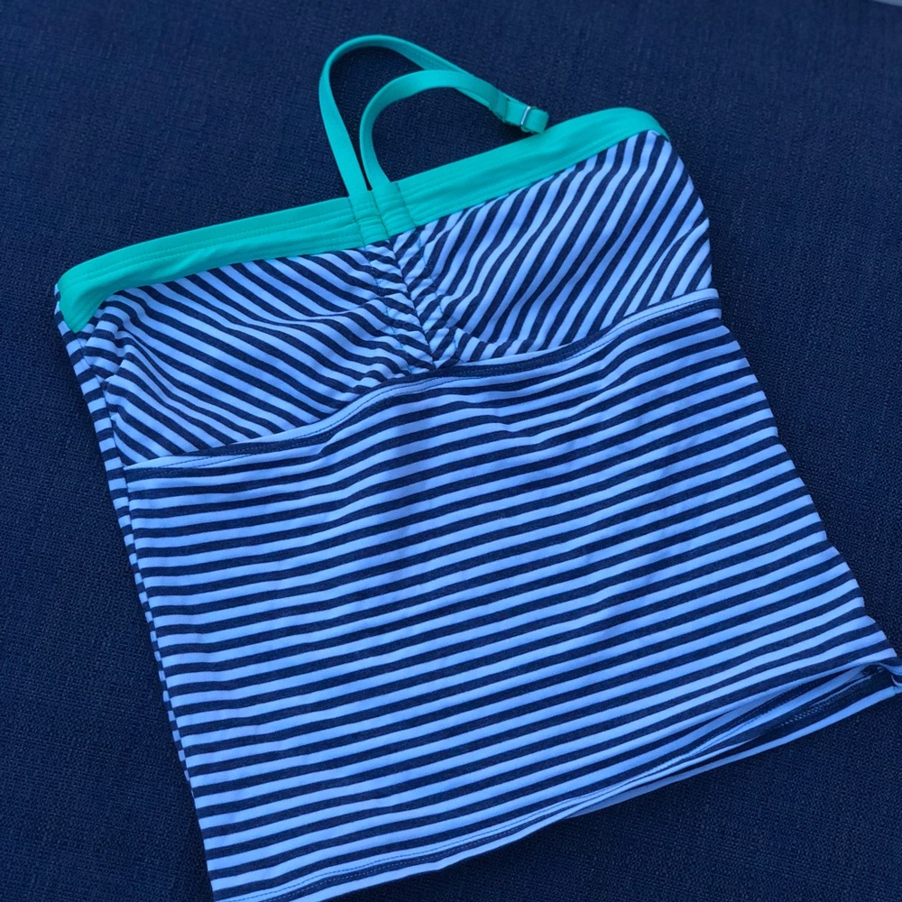 SPLENDID Girls Blue and green striped Tankini Top